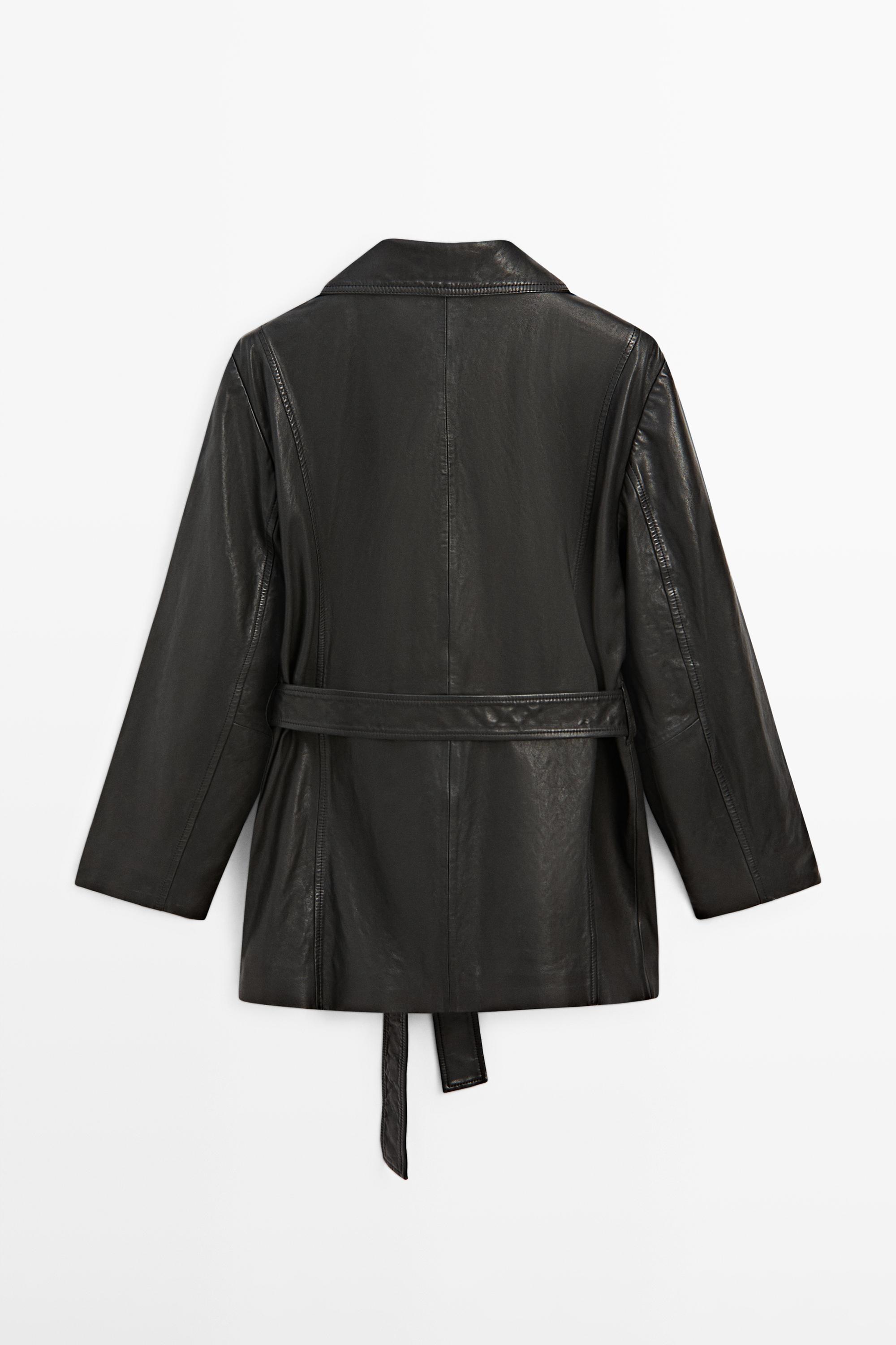 Nappa leather jacket with belt detail